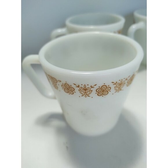 Vintage Pyrex D-Handle Butterfly Pattern Milk Glass Mugs Set of 4 - Picture 6 of 11